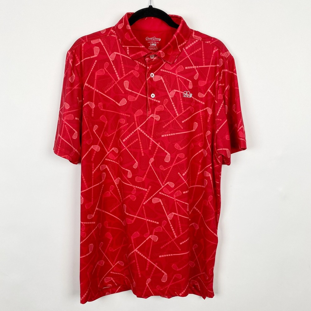 Good Good Golf Fighting For Par Club Print Polo Shirt Mens Large Red